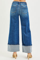 Risen Mid Rise Double Front Pocket Detailed Wide Leg Jeans