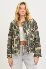 Risen Oversized Camo Raglan Sleeve Jacket w/ Hoodie