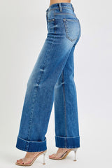 Risen Tummy Control Ankle Wide Leg Cuffed Jeans