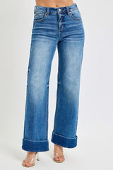 Risen Tummy Control Ankle Wide Leg Cuffed Jeans
