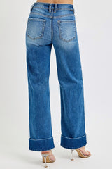 Risen Tummy Control Ankle Wide Leg Cuffed Jeans