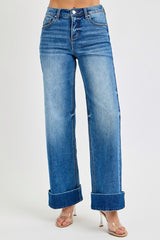 Risen Tummy Control Ankle Wide Leg Cuffed Jeans