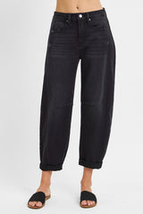 Risen Black High Rise Cropped (SLIGHT) Barrel Jeans