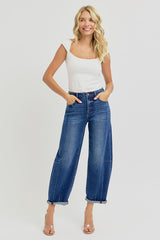 Risen High Rise (SLIGHT) Barrel Jean (Dark Wash)