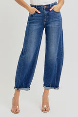 Risen High Rise (SLIGHT) Barrel Jean (Dark Wash)