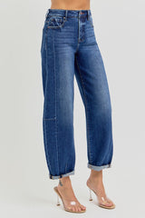 Risen High Rise (SLIGHT) Barrel Jean (Dark Wash)