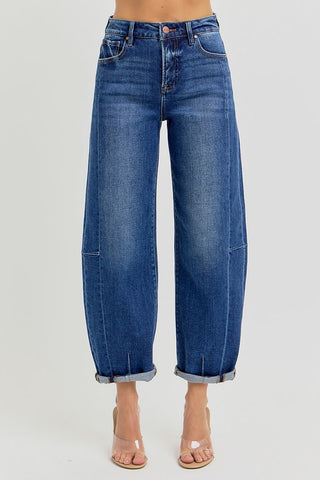 Risen High Rise (SLIGHT) Barrel Jean (Dark Wash)