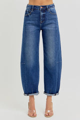 Risen High Rise (SLIGHT) Barrel Jean (Dark Wash)
