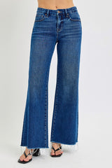Risen Mid Rise Wide Leg Jeans w/ Tummy Control - Dark Wash