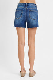 Risen High Rise Raw Cut Hem Short w/ Side Slit - DARK WASH