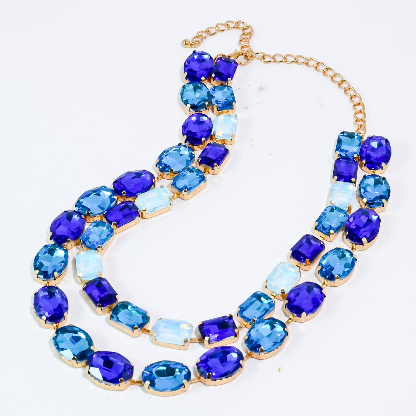Blue Layered Round Crystal Necklace
