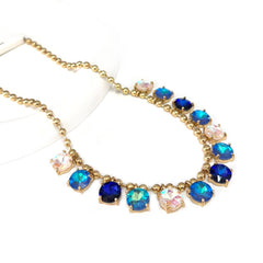 Crystal Glass Bead Dangle Station Ball Beaded Chain Necklace - 2 COLORS