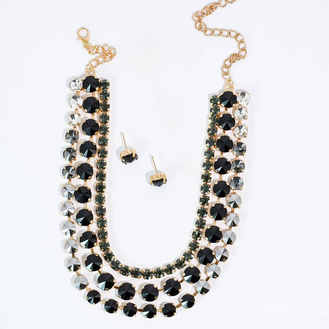 Black Three Strand Crystal Jewelry Set