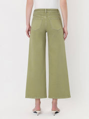 Olive High Rise Cropped Wide Leg Jeans w/ Drawstring
