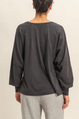 Washed Black Oversized Long Sleeve Top w/ Side Slit