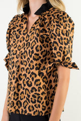 THML Velvet-ish Leopard Puff Sleeve Top
