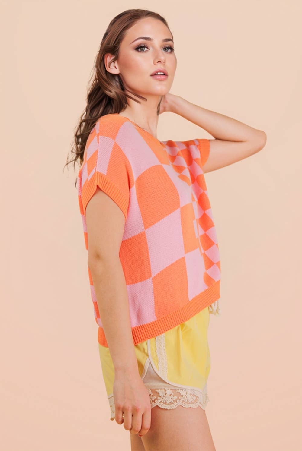 Mango Mix Checkered Knit Top