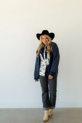 Denim Blue Corded Sweater Cardigan w/ Concho Buttons