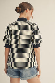 Black Striped Puff Sleeve Top