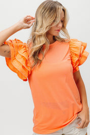 Apricot Knit Top w/ Ruffle Tiered Sleeves