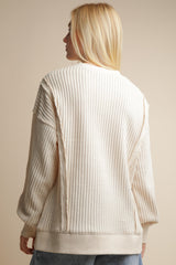 Oatmeal Oversized Waffle Knit Top