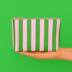 Pink & Green Stripe Cosmetic Bag