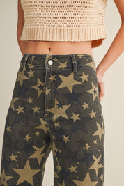 Camo Wide Leg Trouser with All Over Stars