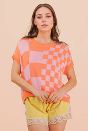 Mango Mix Checkered Knit Top