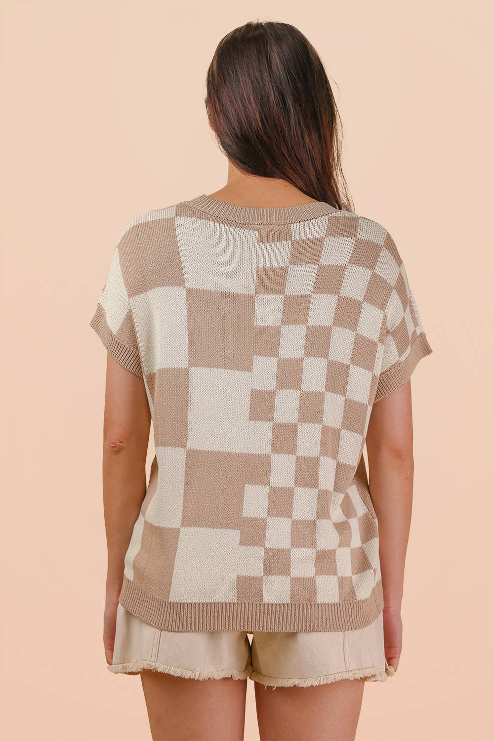 Taupe Mix Checkered Knit Top