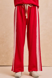 Red French Terry Lace Trim Pants