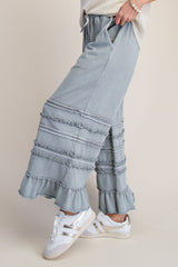 Ash Grey Washed Terry Pants w/ Bottom Details