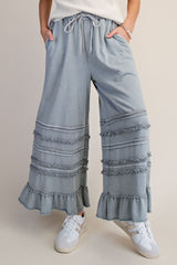Ash Grey Washed Terry Pants w/ Bottom Details
