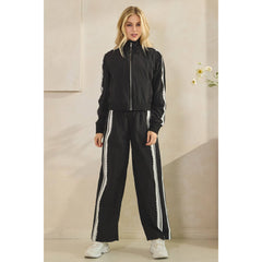 Stripe Nylon Pants with Lace Details