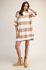 Mocha Rugby Striped T-Shirt Dress