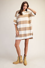 Mocha Rugby Striped T-Shirt Dress