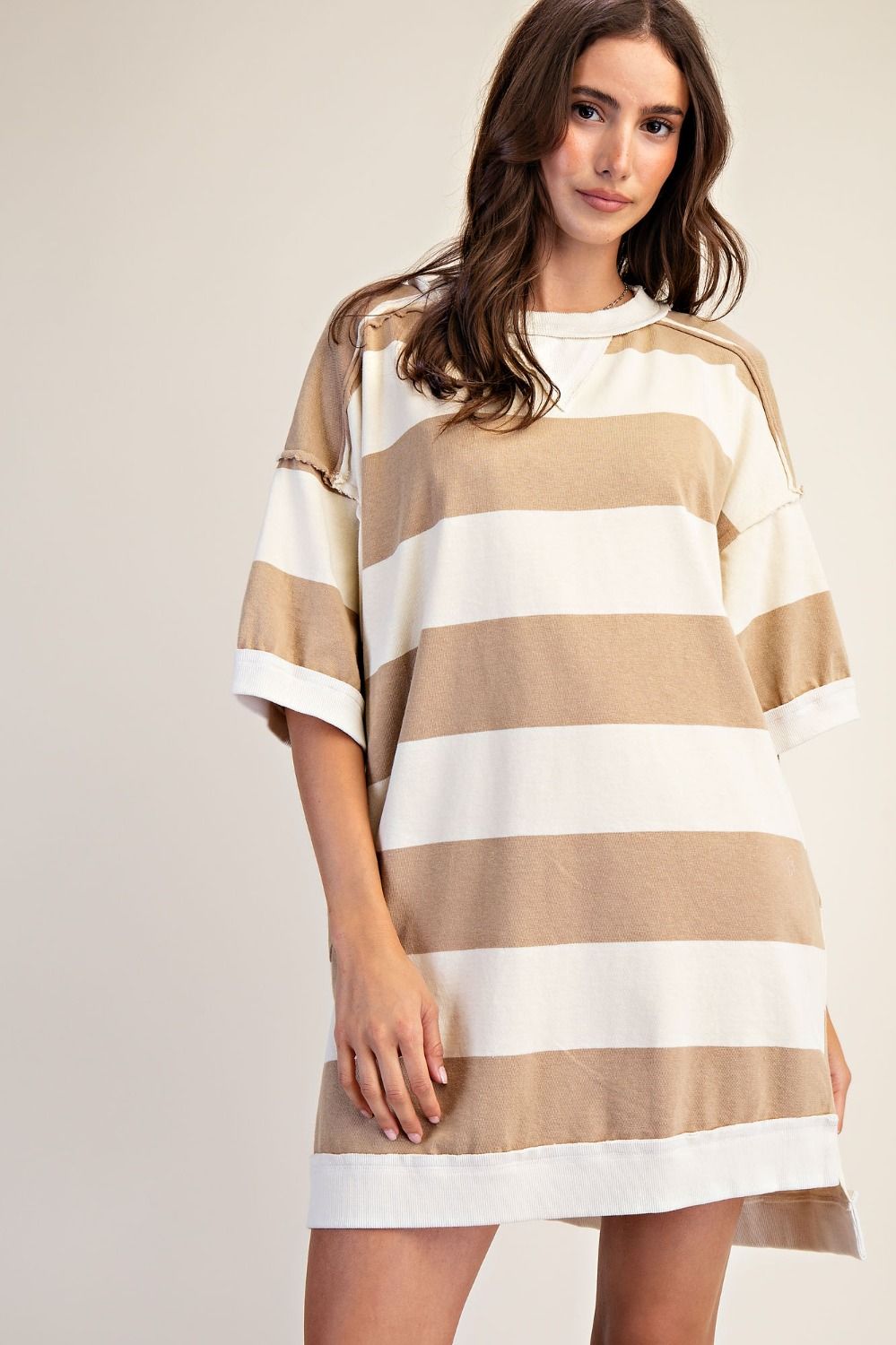 Mocha Rugby Striped T-Shirt Dress