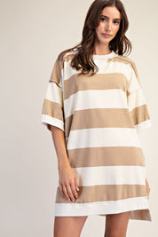 Mocha Rugby Striped T-Shirt Dress