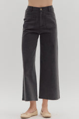 Brown Wide Leg Cotton Ankle Length Pants
