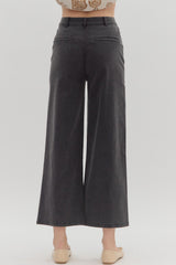 Brown Wide Leg Cotton Ankle Length Pants