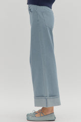 Blue & White Stripe Pants w/ Cuffed Hem