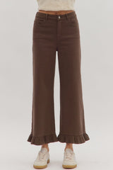 Brown Ruffle Hem Pants
