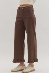 Brown Ruffle Hem Pants