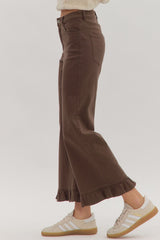 Brown Ruffle Hem Pants