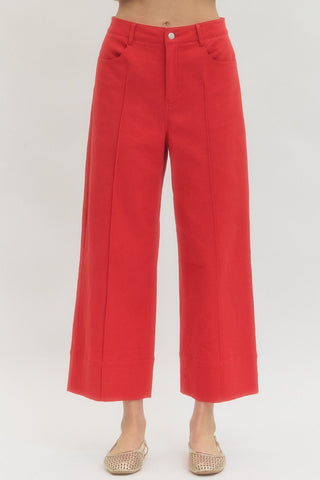 Red Front Seam Cropped Dress Pant