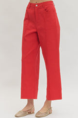 Red Front Seam Cropped Dress Pant