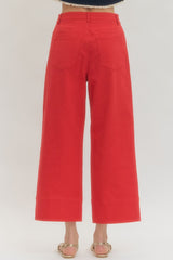 Red Front Seam Cropped Dress Pant