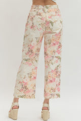Cream Floral Printed Crop Pant