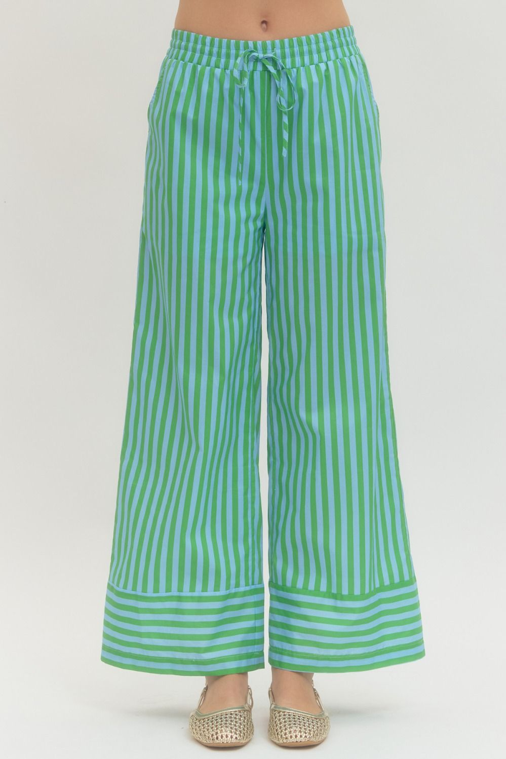 Light Blue/Green Striped Pant Set
