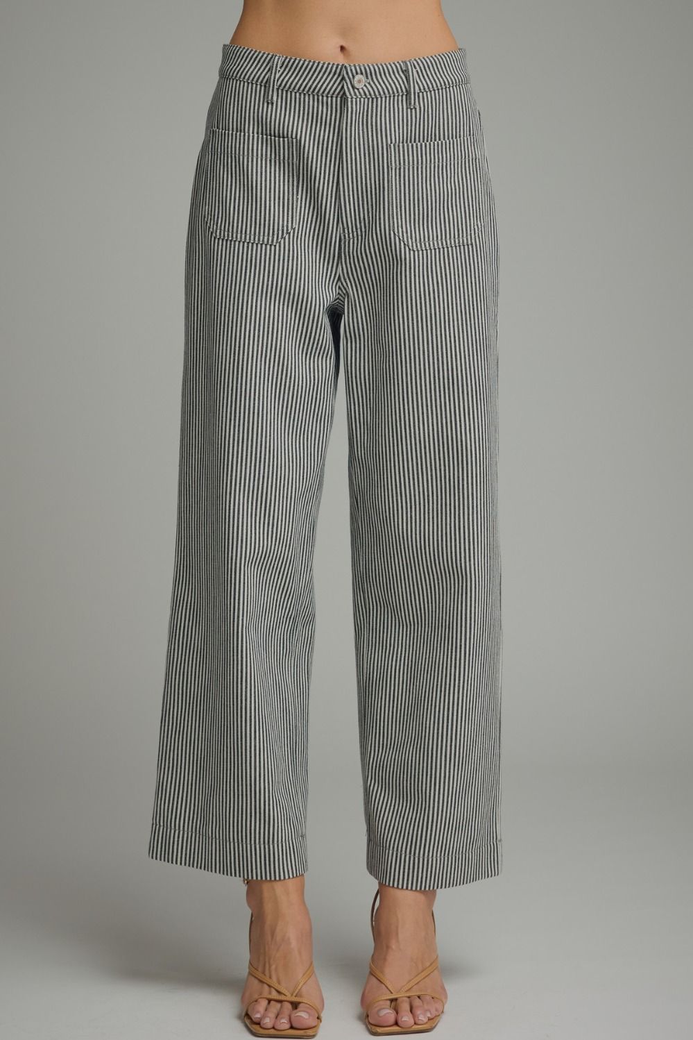 Black Striped Wide Leg Cropped Pants