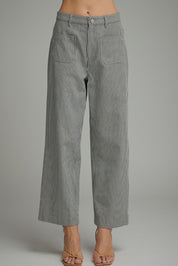 Black Striped Wide Leg Cropped Pants
